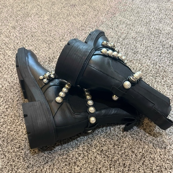 ZARA Size 38 US 8 Black Ankle Boots Pearls Studs R $178 - Picture 4 of 11